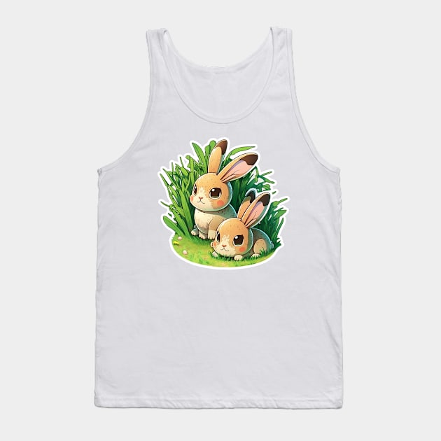 bunnies on grass - cartoon drawing Tank Top by MK3